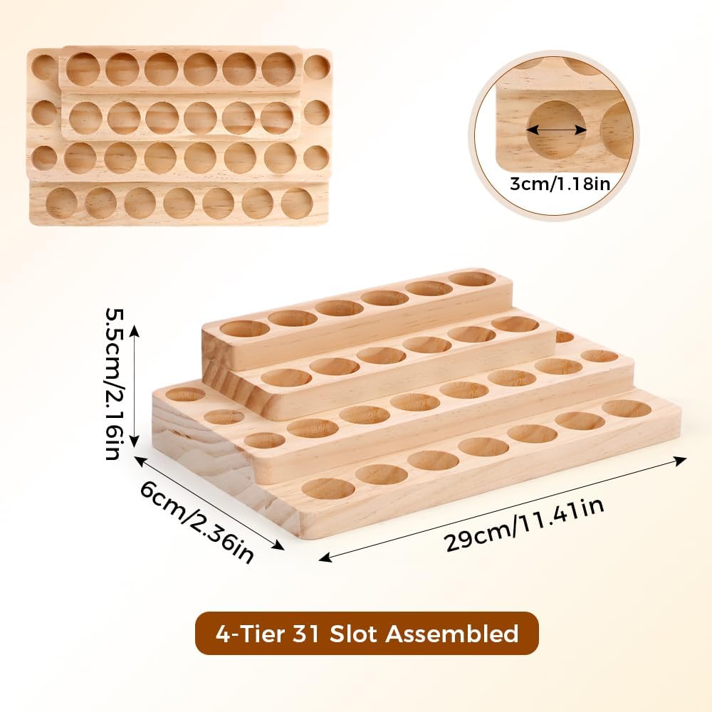Essential Oil Display Stand, 3 Tier 39 Slots Round Wood Rotating Essential Oil Bottle, Organizers Shelf Box and Tabletop Storage Rack for Essential Oils Bottles 5ml, 10ml, 15ml, 20ml
