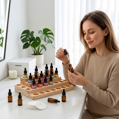 Essential Oil Display Stand, 3 Tier 39 Slots Round Wood Rotating Essential Oil Bottle, Organizers Shelf Box and Tabletop Storage Rack for Essential Oils Bottles 5ml, 10ml, 15ml, 20ml