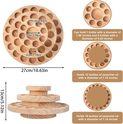 Essential Oil Display Stand, 3 Tier 39 Slots Round Wood Rotating Essential Oil Bottle, Organizers Shelf Box and Tabletop Storage Rack for Essential Oils Bottles 5ml, 10ml, 15ml, 20ml