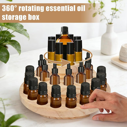 Essential Oil Display Stand, 3 Tier 39 Slots Round Wood Rotating Essential Oil Bottle, Organizers Shelf Box and Tabletop Storage Rack for Essential Oils Bottles 5ml, 10ml, 15ml, 20ml