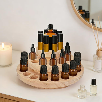 Essential Oil Display Stand, 3 Tier 39 Slots Round Wood Rotating Essential Oil Bottle, Organizers Shelf Box and Tabletop Storage Rack for Essential Oils Bottles 5ml, 10ml, 15ml, 20ml