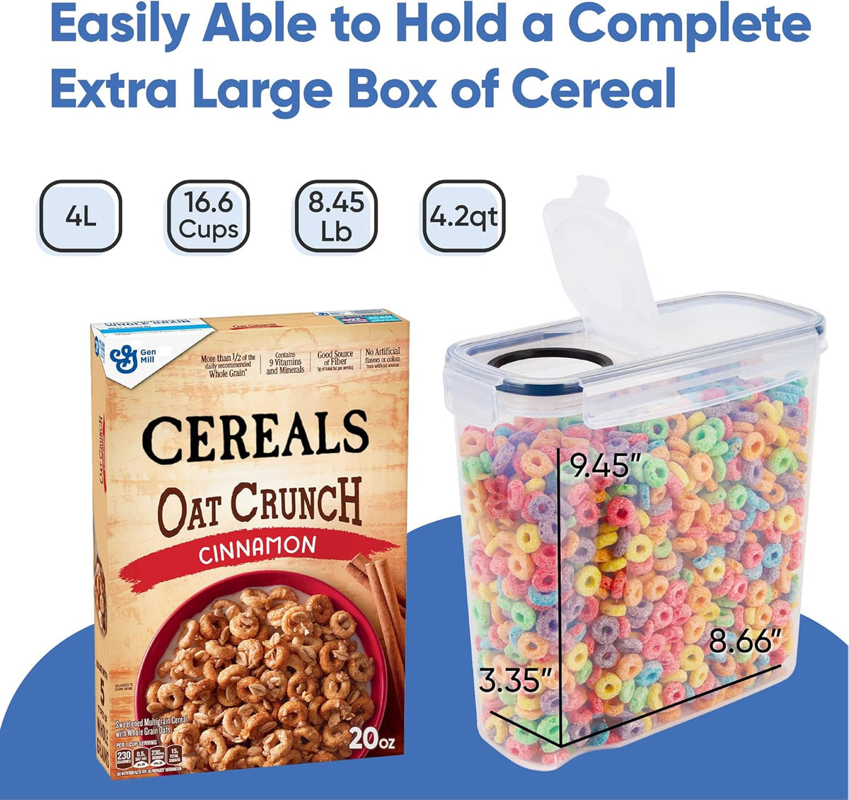 Airtight Food Storage Containers - Pack of 4 (4L/135.3oz) - MULTISPOUT Design for Kitchen & Pantry - BPA-Free Cereal Containers with Bigger Spout Mouth for Easy Pouring