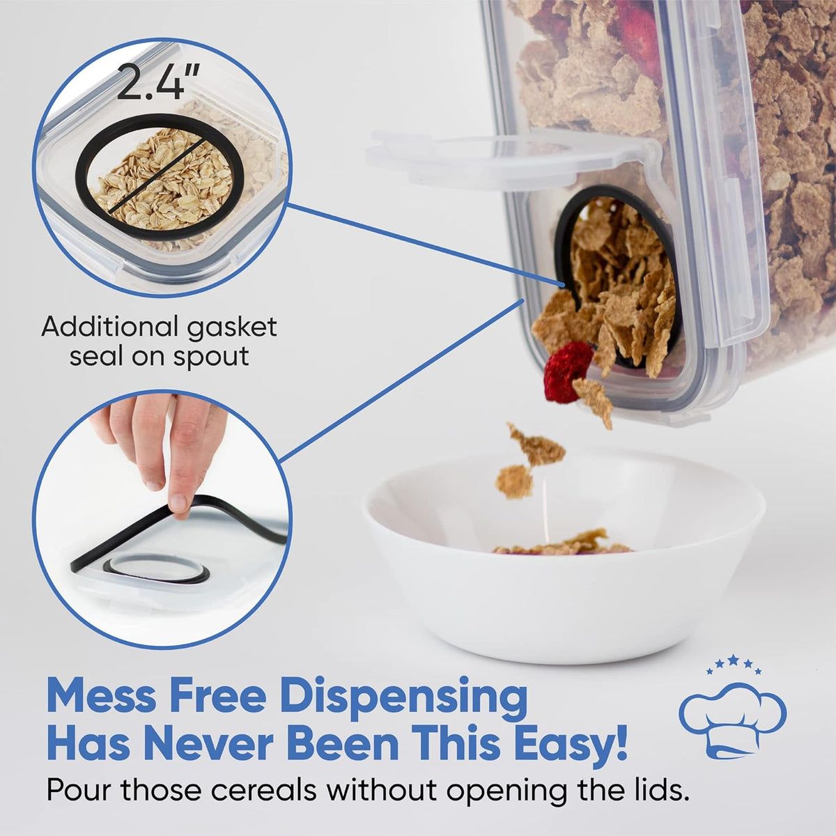 Airtight Food Storage Containers - Pack of 4 (4L/135.3oz) - MULTISPOUT Design for Kitchen & Pantry - BPA-Free Cereal Containers with Bigger Spout Mouth for Easy Pouring