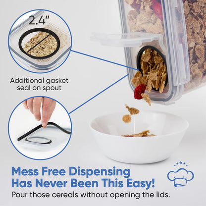 Airtight Food Storage Containers - Pack of 4 (4L/135.3oz) - MULTISPOUT Design for Kitchen & Pantry - BPA-Free Cereal Containers with Bigger Spout Mouth for Easy Pouring