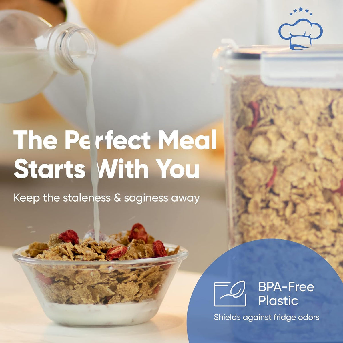 Airtight Food Storage Containers - Pack of 4 (4L/135.3oz) - MULTISPOUT Design for Kitchen & Pantry - BPA-Free Cereal Containers with Bigger Spout Mouth for Easy Pouring