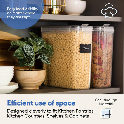 Airtight Food Storage Containers - Pack of 4 (4L/135.3oz) - MULTISPOUT Design for Kitchen & Pantry - BPA-Free Cereal Containers with Bigger Spout Mouth for Easy Pouring