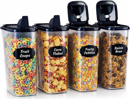 Airtight Food Storage Containers - Pack of 4 (4L/135.3oz) - MULTISPOUT Design for Kitchen & Pantry - BPA-Free Cereal Containers with Bigger Spout Mouth for Easy Pouring