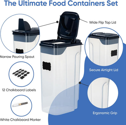 Airtight Food Storage Containers - Pack of 4 (4L/135.3oz) - MULTISPOUT Design for Kitchen & Pantry - BPA-Free Cereal Containers with Bigger Spout Mouth for Easy Pouring