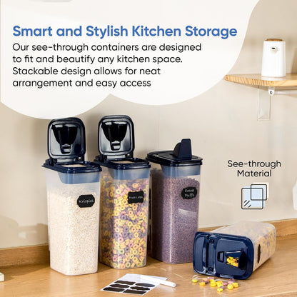 Airtight Food Storage Containers - Pack of 4 (4L/135.3oz) - MULTISPOUT Design for Kitchen & Pantry - BPA-Free Cereal Containers with Bigger Spout Mouth for Easy Pouring
