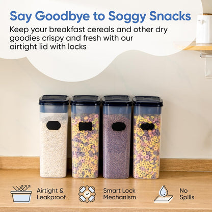 Airtight Food Storage Containers - Pack of 4 (4L/135.3oz) - MULTISPOUT Design for Kitchen & Pantry - BPA-Free Cereal Containers with Bigger Spout Mouth for Easy Pouring