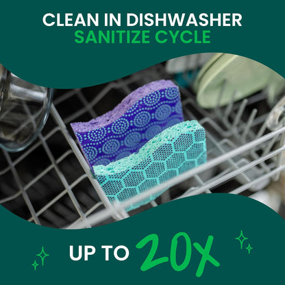 Odor Resist Non-Scratch Scrub Sponge, Dishwasher-Safe Kitchen Sponges that Resist Bacterial Odors, Multipurpose Dish Sponge for Gentle Cleaning, 6 Dish Sponges