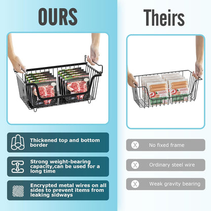 4 Pcs Stackable Wire Baskets Pantry Organizers and Storage Bins,Black | Breathable Metal Design with Rotating Handle,Idea for Potato Onion Fruit Snack Veggie Kitchen Countertop Freezer Organization