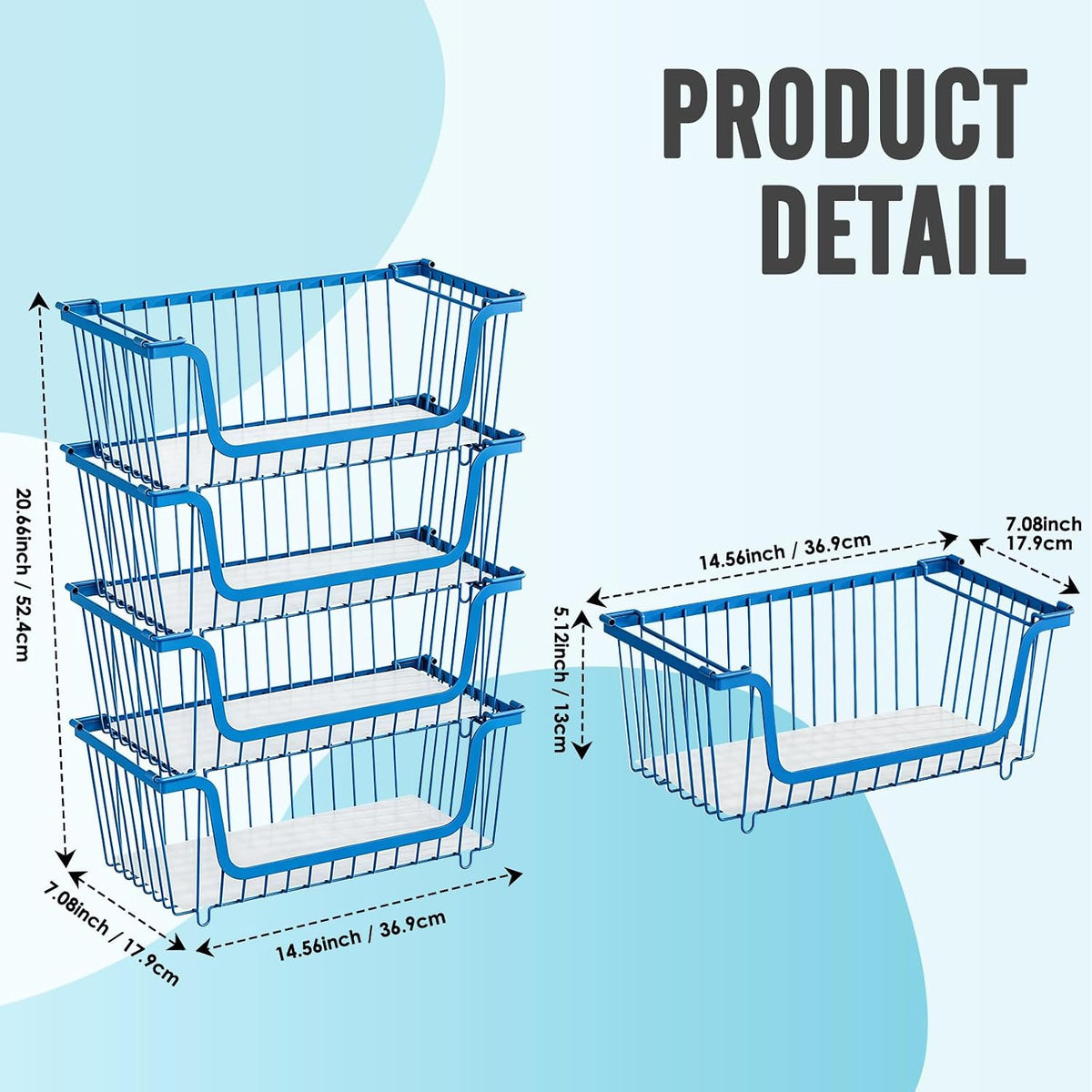 4 Pcs Stackable Wire Baskets Pantry Organizers and Storage Bins,Black | Breathable Metal Design with Rotating Handle,Idea for Potato Onion Fruit Snack Veggie Kitchen Countertop Freezer Organization