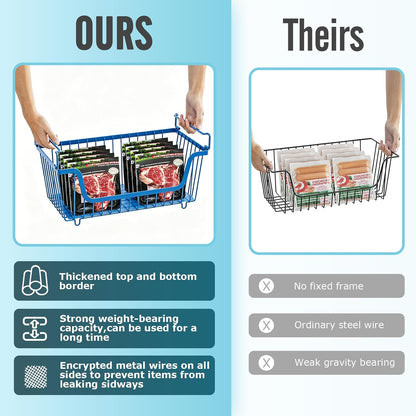 4 Pcs Stackable Wire Baskets Pantry Organizers and Storage Bins,Black | Breathable Metal Design with Rotating Handle,Idea for Potato Onion Fruit Snack Veggie Kitchen Countertop Freezer Organization