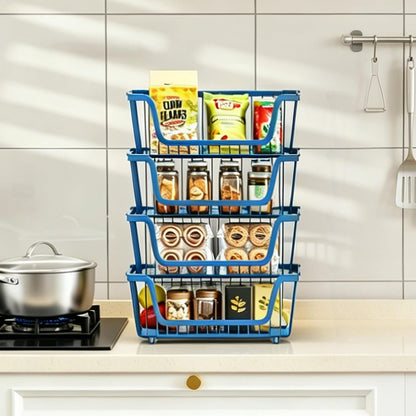 4 Pcs Stackable Wire Baskets Pantry Organizers and Storage Bins,Black | Breathable Metal Design with Rotating Handle,Idea for Potato Onion Fruit Snack Veggie Kitchen Countertop Freezer Organization