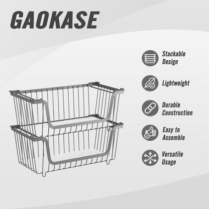4 Pcs Stackable Wire Baskets Pantry Organizers and Storage Bins,Black | Breathable Metal Design with Rotating Handle,Idea for Potato Onion Fruit Snack Veggie Kitchen Countertop Freezer Organization