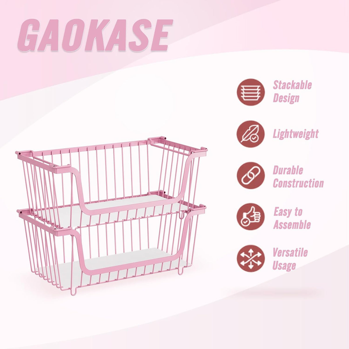 4 Pcs Stackable Wire Baskets Pantry Organizers and Storage Bins,Black | Breathable Metal Design with Rotating Handle,Idea for Potato Onion Fruit Snack Veggie Kitchen Countertop Freezer Organization