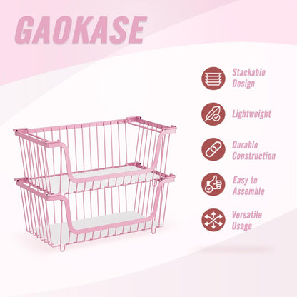 4 Pcs Stackable Wire Baskets Pantry Organizers and Storage Bins,Black | Breathable Metal Design with Rotating Handle,Idea for Potato Onion Fruit Snack Veggie Kitchen Countertop Freezer Organization