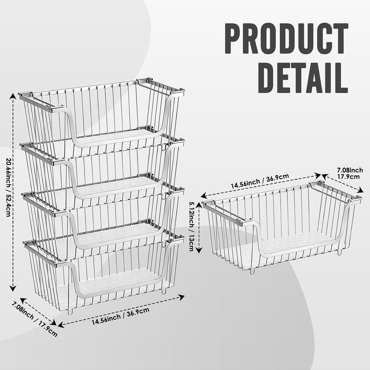 4 Pcs Stackable Wire Baskets Pantry Organizers and Storage Bins,Black | Breathable Metal Design with Rotating Handle,Idea for Potato Onion Fruit Snack Veggie Kitchen Countertop Freezer Organization