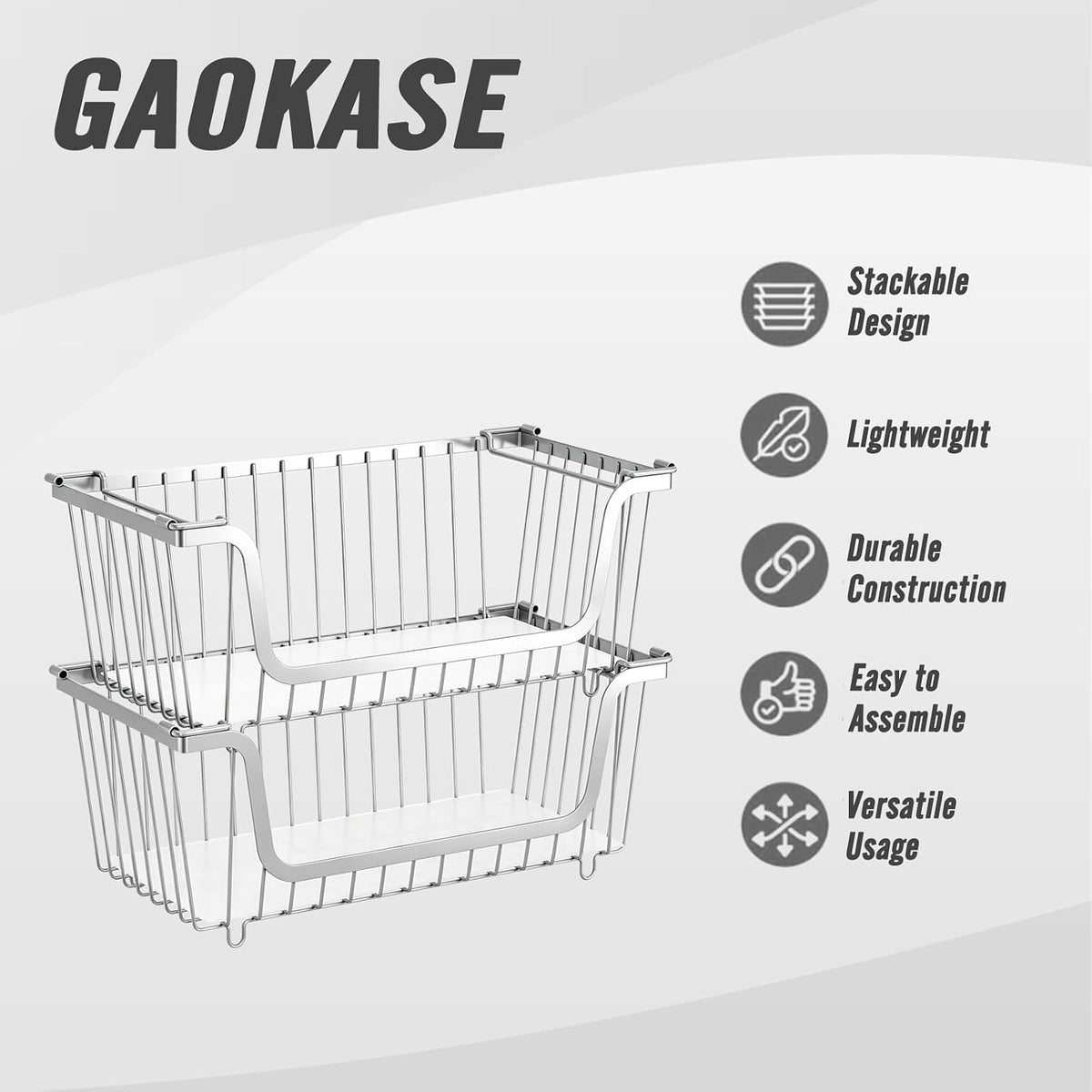 4 Pcs Stackable Wire Baskets Pantry Organizers and Storage Bins,Black | Breathable Metal Design with Rotating Handle,Idea for Potato Onion Fruit Snack Veggie Kitchen Countertop Freezer Organization