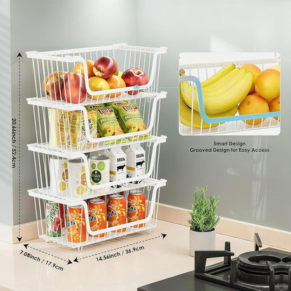 4 Pcs Stackable Wire Baskets Pantry Organizers and Storage Bins,Black | Breathable Metal Design with Rotating Handle,Idea for Potato Onion Fruit Snack Veggie Kitchen Countertop Freezer Organization