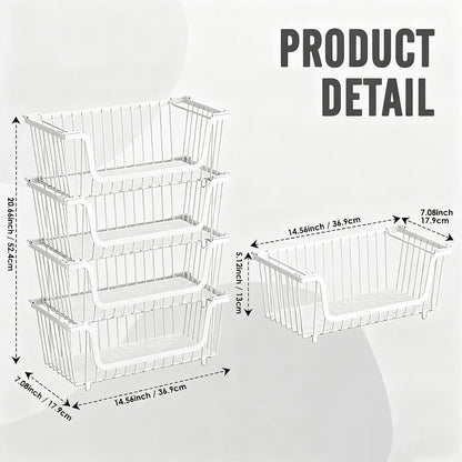 4 Pcs Stackable Wire Baskets Pantry Organizers and Storage Bins,Black | Breathable Metal Design with Rotating Handle,Idea for Potato Onion Fruit Snack Veggie Kitchen Countertop Freezer Organization