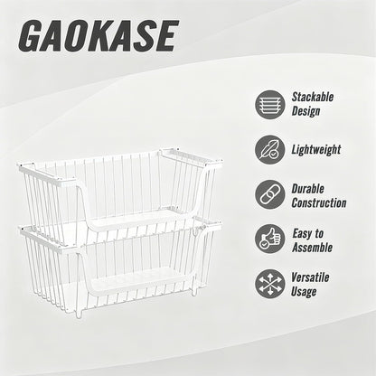 4 Pcs Stackable Wire Baskets Pantry Organizers and Storage Bins,Black | Breathable Metal Design with Rotating Handle,Idea for Potato Onion Fruit Snack Veggie Kitchen Countertop Freezer Organization