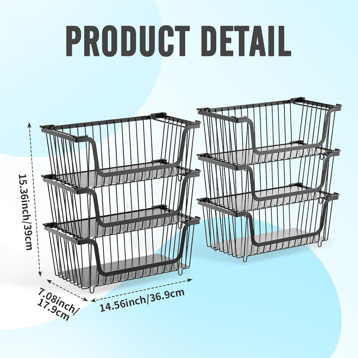 4 Pcs Stackable Wire Baskets Pantry Organizers and Storage Bins,Black | Breathable Metal Design with Rotating Handle,Idea for Potato Onion Fruit Snack Veggie Kitchen Countertop Freezer Organization