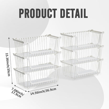 4 Pcs Stackable Wire Baskets Pantry Organizers and Storage Bins,Black | Breathable Metal Design with Rotating Handle,Idea for Potato Onion Fruit Snack Veggie Kitchen Countertop Freezer Organization