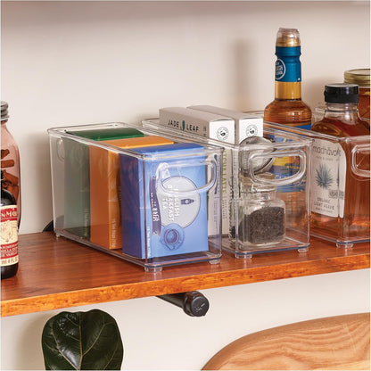 Plastic Stackable Pantry Bin, Set of 2, Clear | Storage Bin with Handles, For Cabinets or Fridge