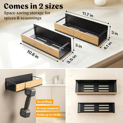 Square Glass Spice Jars (24 x 4oz) with Black Lids + Magnetic Spice Rack for Refrigerator (Fits 12 Jars) + Bonus Slim Auxiliary Rack, 240 Labels, Shaker Inserts, Funnel