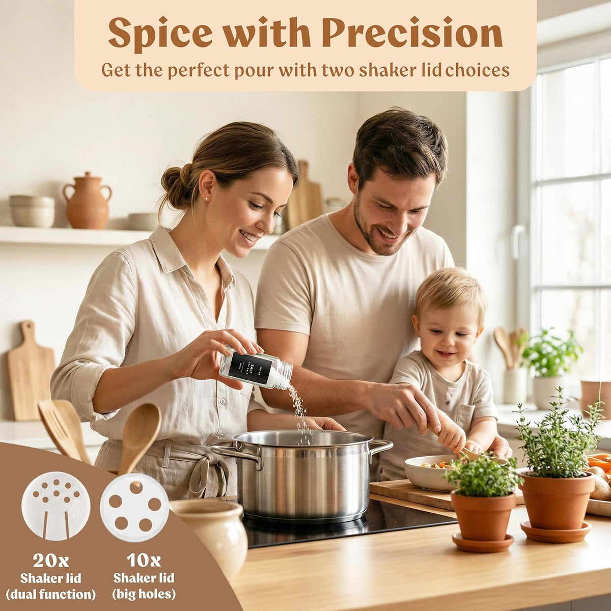 Square Glass Spice Jars (24 x 4oz) with Black Lids + Magnetic Spice Rack for Refrigerator (Fits 12 Jars) + Bonus Slim Auxiliary Rack, 240 Labels, Shaker Inserts, Funnel
