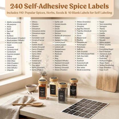 Square Glass Spice Jars (24 x 4oz) with Black Lids + Magnetic Spice Rack for Refrigerator (Fits 12 Jars) + Bonus Slim Auxiliary Rack, 240 Labels, Shaker Inserts, Funnel