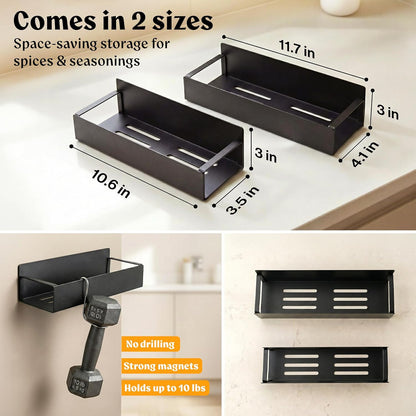 Square Glass Spice Jars (24 x 4oz) with Black Lids + Magnetic Spice Rack for Refrigerator (Fits 12 Jars) + Bonus Slim Auxiliary Rack, 240 Labels, Shaker Inserts, Funnel