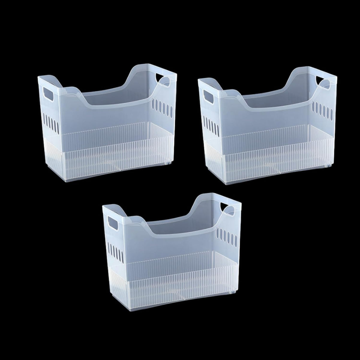 3 Pcs Large Freezer Organizer Bins with Wheels Clear Plastic Pantry Storage Organizer with Handle Tall Narrow Kitchen Organizer for Fridge, Cabinet, Bathroom, Under Sink, Office
