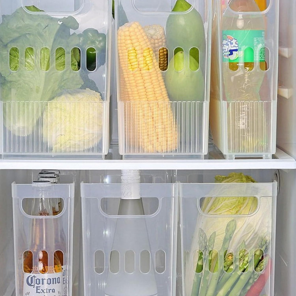 3 Pcs Large Freezer Organizer Bins with Wheels Clear Plastic Pantry Storage Organizer with Handle Tall Narrow Kitchen Organizer for Fridge, Cabinet, Bathroom, Under Sink, Office