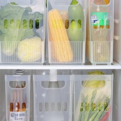 3 Pcs Large Freezer Organizer Bins with Wheels Clear Plastic Pantry Storage Organizer with Handle Tall Narrow Kitchen Organizer for Fridge, Cabinet, Bathroom, Under Sink, Office