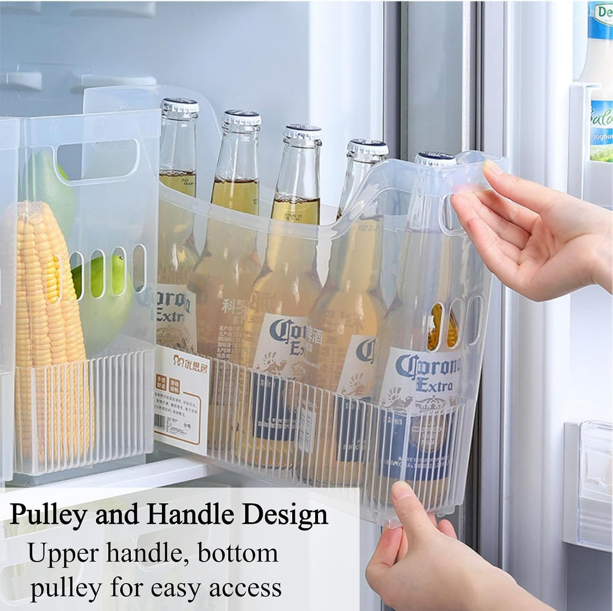3 Pcs Large Freezer Organizer Bins with Wheels Clear Plastic Pantry Storage Organizer with Handle Tall Narrow Kitchen Organizer for Fridge, Cabinet, Bathroom, Under Sink, Office