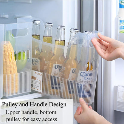 3 Pcs Large Freezer Organizer Bins with Wheels Clear Plastic Pantry Storage Organizer with Handle Tall Narrow Kitchen Organizer for Fridge, Cabinet, Bathroom, Under Sink, Office