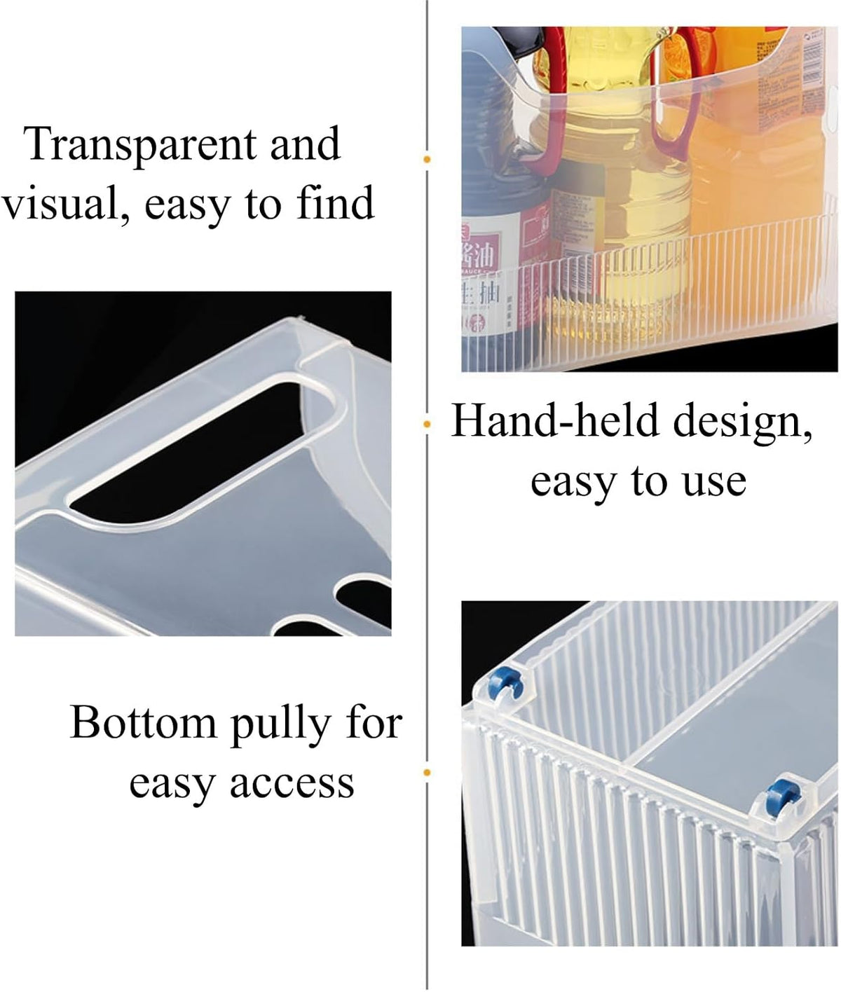 3 Pcs Large Freezer Organizer Bins with Wheels Clear Plastic Pantry Storage Organizer with Handle Tall Narrow Kitchen Organizer for Fridge, Cabinet, Bathroom, Under Sink, Office