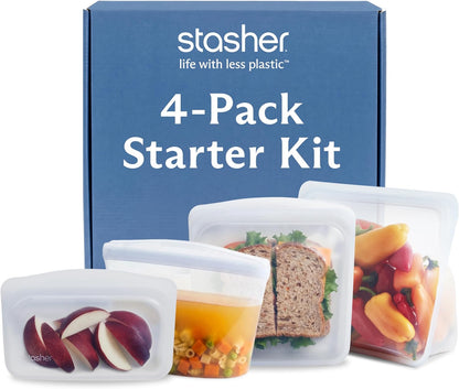 Premium Reusable Silicone Storage Bags, Starter Kit, Clear