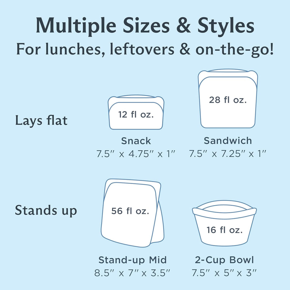 Premium Reusable Silicone Storage Bags, Starter Kit, Clear