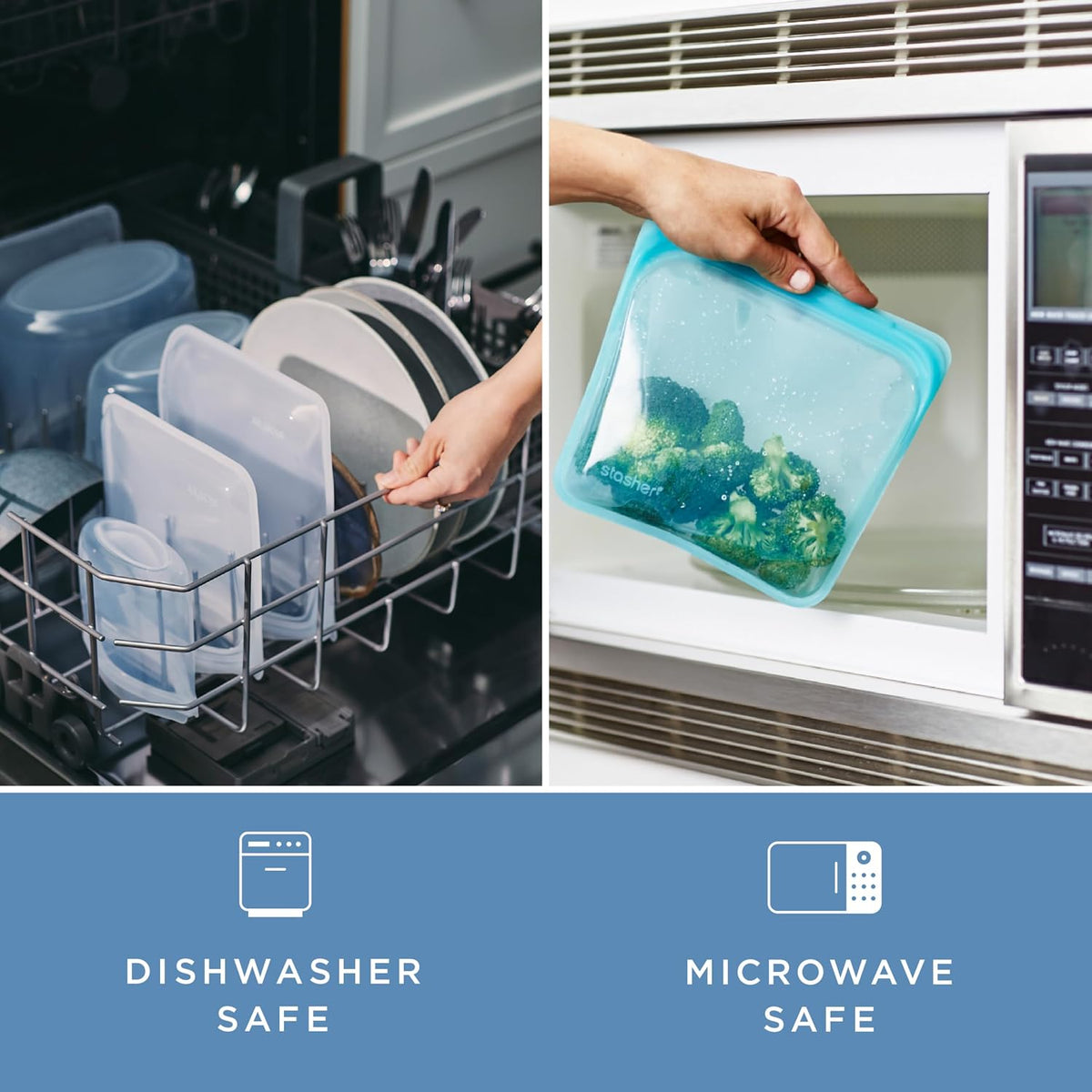 Premium Reusable Silicone Storage Bags, Starter Kit, Clear