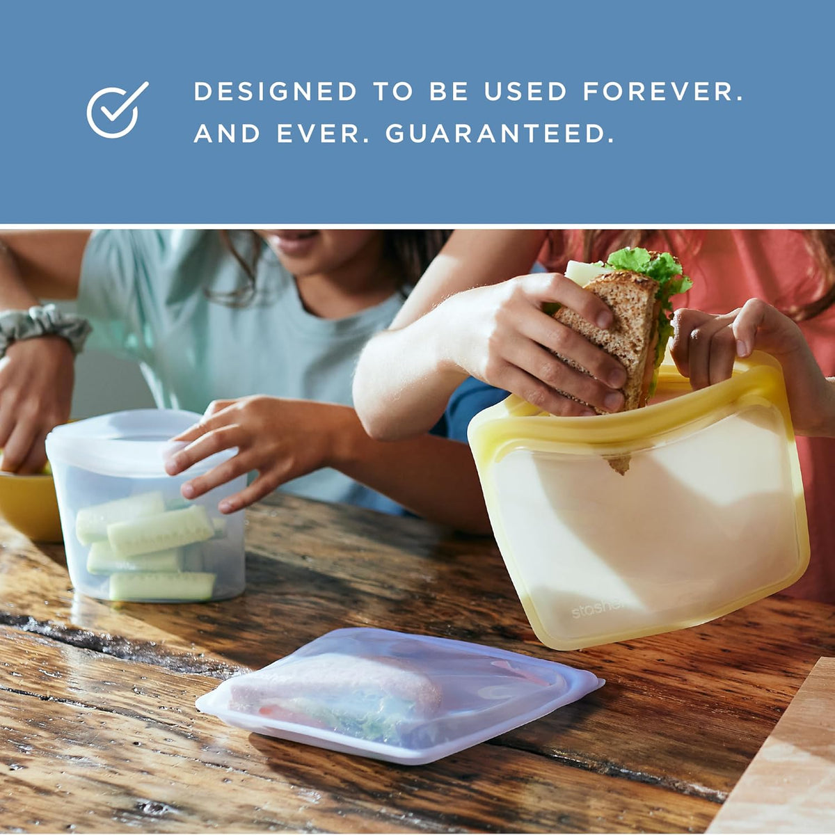 Premium Reusable Silicone Storage Bags, Starter Kit, Clear