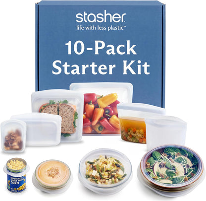 Premium Reusable Silicone Storage Bags, Starter Kit, Clear