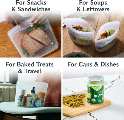 Premium Reusable Silicone Storage Bags, Starter Kit, Clear