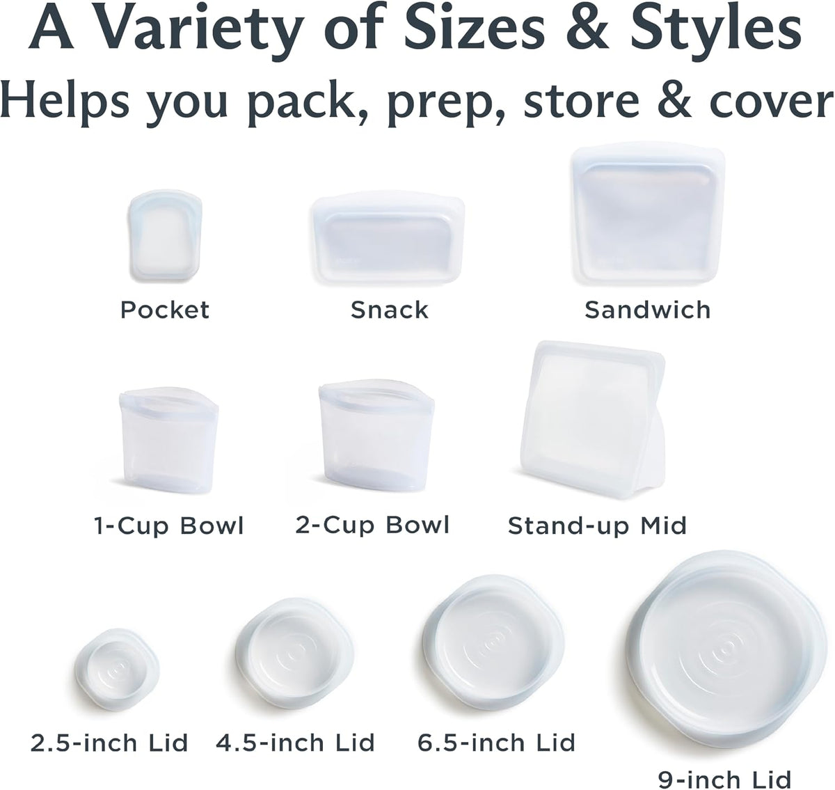 Premium Reusable Silicone Storage Bags, Starter Kit, Clear