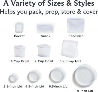 Premium Reusable Silicone Storage Bags, Starter Kit, Clear