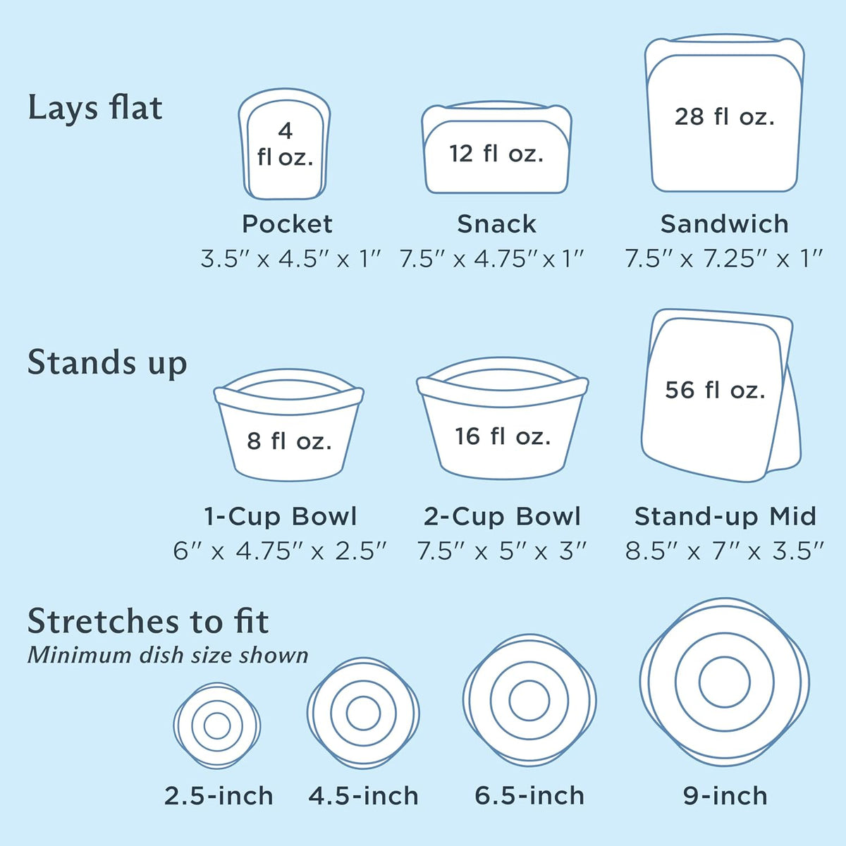 Premium Reusable Silicone Storage Bags, Starter Kit, Clear