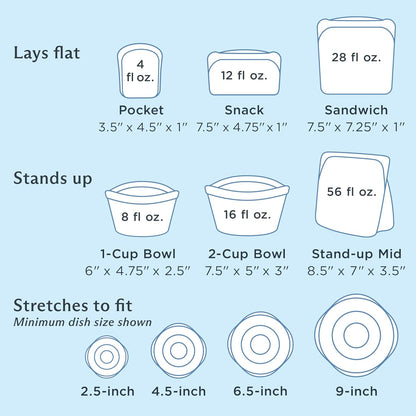 Premium Reusable Silicone Storage Bags, Starter Kit, Clear